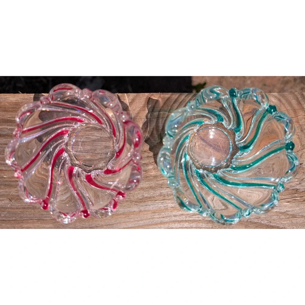 Mikasa Peppermint Red & Green Swirl Crystal Bowls 4